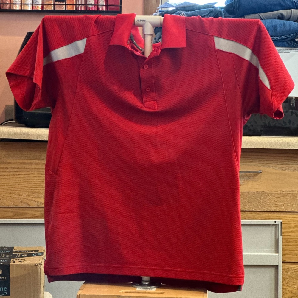 Red and white Champion Double Dry Polo